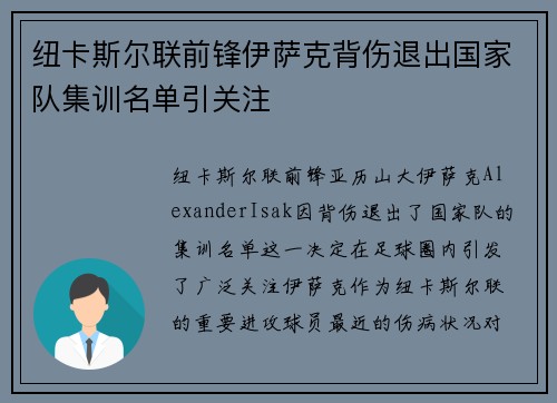 纽卡斯尔联前锋伊萨克背伤退出国家队集训名单引关注 纽卡斯尔联前锋伊萨克背伤退出国家队集训名单引关注